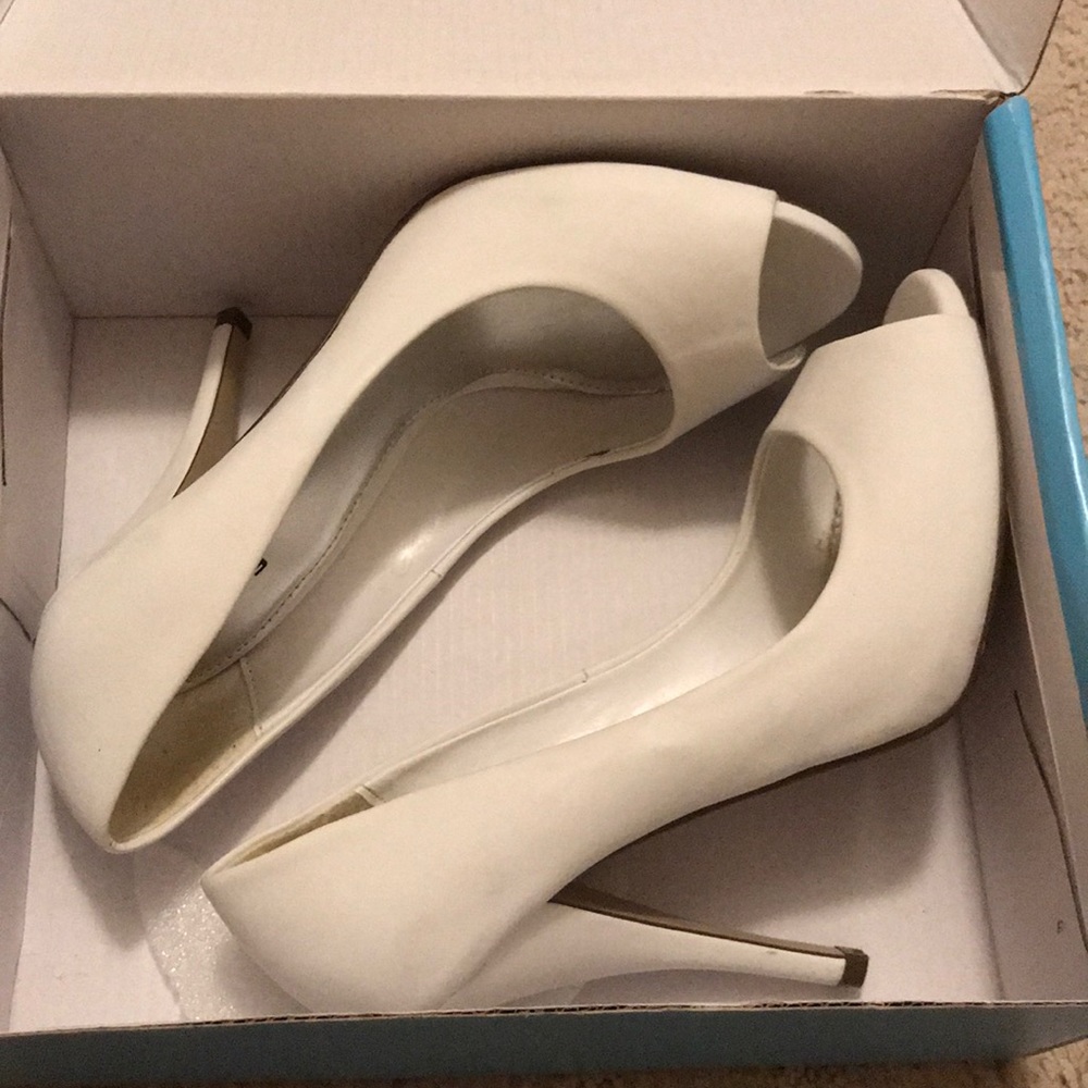 White open toed heels